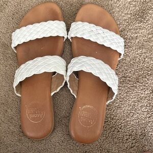 Andre Assous White Braided Leather Sandals
